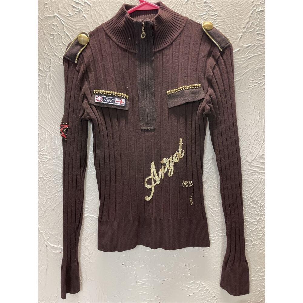 Paolo Santini ”Pullover Turtleneck Top Brown Ribbed Angel 1/4‎ Zip Sweater Large
